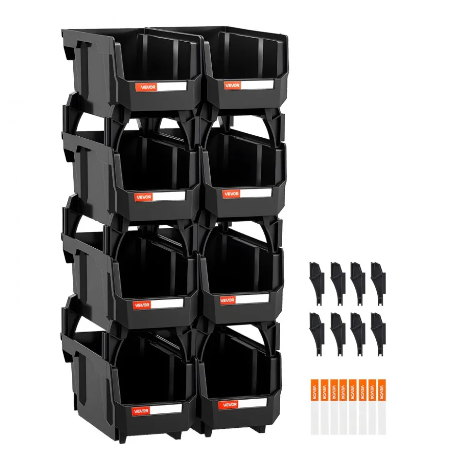 VEVOR Plastic Stackable Storage Bins, 14.8 x 8.5 x 7.1 inch (6 Pack), Plastic Containers for Organizing & Storage Bins for Closet, Garage, Small Parts, Office Supplies, Other Accessories, Transparent
