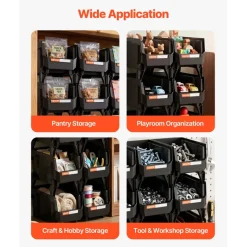 VEVOR Plastic Stackable Storage Bins, 14.8 x 8.5 x 7.1 inch (6 Pack), Plastic Containers for Organizing & Storage Bins for Closet, Garage, Small Parts, Office Supplies, Other Accessories, Transparent