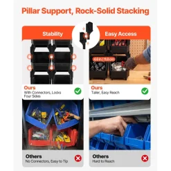 VEVOR Plastic Stackable Storage Bins, 14.8 x 8.5 x 7.1 inch (6 Pack), Plastic Containers for Organizing & Storage Bins for Closet, Garage, Small Parts, Office Supplies, Other Accessories, Transparent