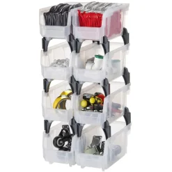 VEVOR Plastic Stackable Storage Bins, 10.9 x 5.5 x 5.1 inch (8 Pack), Plastic Containers for Organizing & Storage Bins for Closet, Garage, Small Parts, Office Supplies, Other Accessories, Transparent