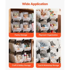 VEVOR Plastic Stackable Storage Bins, 10.9 x 5.5 x 5.1 inch (8 Pack), Plastic Containers for Organizing & Storage Bins for Closet, Garage, Small Parts, Office Supplies, Other Accessories, Transparent