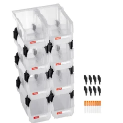 VEVOR Plastic Stackable Storage Bins, 10.9 x 5.5 x 5.1 inch (8 Pack), Plastic Containers for Organizing & Storage Bins for Closet, Garage, Small Parts, Office Supplies, Other Accessories, Transparent