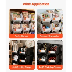 VEVOR Plastic Stackable Storage Bins, 14.8 x 8.5 x 7.1 inch (12 Pack), Plastic Containers for Organizing & Storage Bins for Garage, Small Parts, Office Supplies, Other Accessories, Black & Transparent
