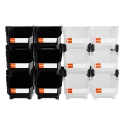 VEVOR Plastic Stackable Storage Bins, 14.8 x 8.5 x 7.1 inch (12 Pack), Plastic Containers for Organizing & Storage Bins for Garage, Small Parts, Office Supplies, Other Accessories, Black & Transparent