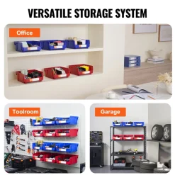 VEVOR Plastic Storage Bin, (11-Inch x 11-Inch x 5-Inch), Hanging Stackable Storage Organizer Bin, Blue/Red, 6-Pack, Heavy Duty Stacking Containers for Closet, Kitchen, Office, or Pantry Organization