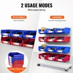 VEVOR Plastic Storage Bin, (11-Inch x 11-Inch x 5-Inch), Hanging Stackable Storage Organizer Bin, Blue/Red, 6-Pack, Heavy Duty Stacking Containers for Closet, Kitchen, Office, or Pantry Organization