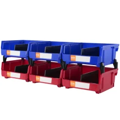 VEVOR Plastic Storage Bin, (11-Inch x 11-Inch x 5-Inch), Hanging Stackable Storage Organizer Bin, Blue/Red, 6-Pack, Heavy Duty Stacking Containers for Closet, Kitchen, Office, or Pantry Organization
