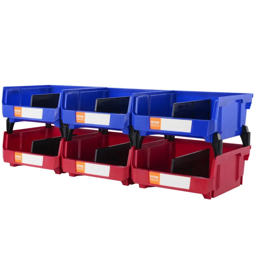 VEVOR Plastic Storage Bin, (11-Inch x 11-Inch x 5-Inch), Hanging Stackable Storage Organizer Bin, Blue/Red, 6-Pack, Heavy Duty Stacking Containers for Closet, Kitchen, Office, or Pantry Organization