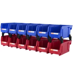 VEVOR Plastic Storage Bin, (11-Inch x 5-Inch x 5-Inch), Hanging Stackable Storage Organizer Bin, Blue/Red, 12-Pack, Heavy Duty Stacking Containers for Closet, Kitchen, Office, or Pantry Organization
