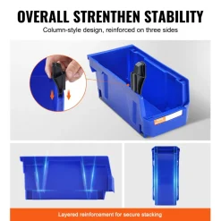VEVOR Plastic Storage Bin, (11-Inch x 5-Inch x 5-Inch), Hanging Stackable Storage Organizer Bin, Blue/Red, 12-Pack, Heavy Duty Stacking Containers for Closet, Kitchen, Office, or Pantry Organization