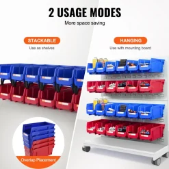 VEVOR Plastic Storage Bin, (11-Inch x 5-Inch x 5-Inch), Hanging Stackable Storage Organizer Bin, Blue/Red, 12-Pack, Heavy Duty Stacking Containers for Closet, Kitchen, Office, or Pantry Organization