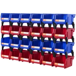 VEVOR Plastic Storage Bin, (5-Inch x 4-Inch x 3-Inch), Hanging Stackable Storage Organizer Bin, Blue/Red, 24-Pack, Heavy Duty Stacking Containers for Closet, Kitchen, Office, or Pantry Organization