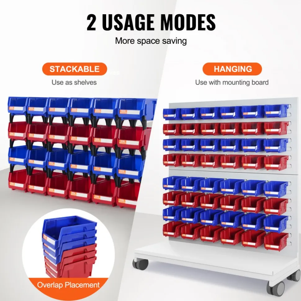 VEVOR Plastic Storage Bin, (5-Inch x 4-Inch x 3-Inch), Hanging Stackable Storage Organizer Bin, Blue/Red, 24-Pack, Heavy Duty Stacking Containers for Closet, Kitchen, Office, or Pantry Organization