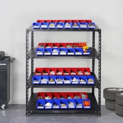 VEVOR Plastic Storage Bin, (5-Inch x 4-Inch x 3-Inch), Hanging Stackable Storage Organizer Bin, Blue/Red, 24-Pack, Heavy Duty Stacking Containers for Closet, Kitchen, Office, or Pantry Organization