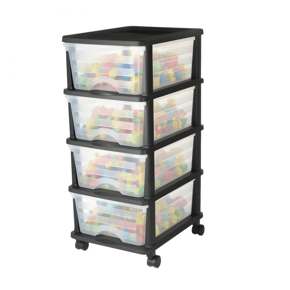 VEVOR Plastic Storage Drawers Cart, 4 Drawers Storage Organizer with Wheels, Rolling Closet Organization and Storage Dividers, Dresser Organizer Clear Bins for Office Supplies, Craft Rooms, Classrooms