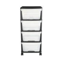 VEVOR Plastic Storage Drawers Cart, 4 Drawers Storage Organizer with Wheels, Rolling Closet Organization and Storage Dividers, Dresser Organizer Clear Bins for Office Supplies, Craft Rooms, Classrooms