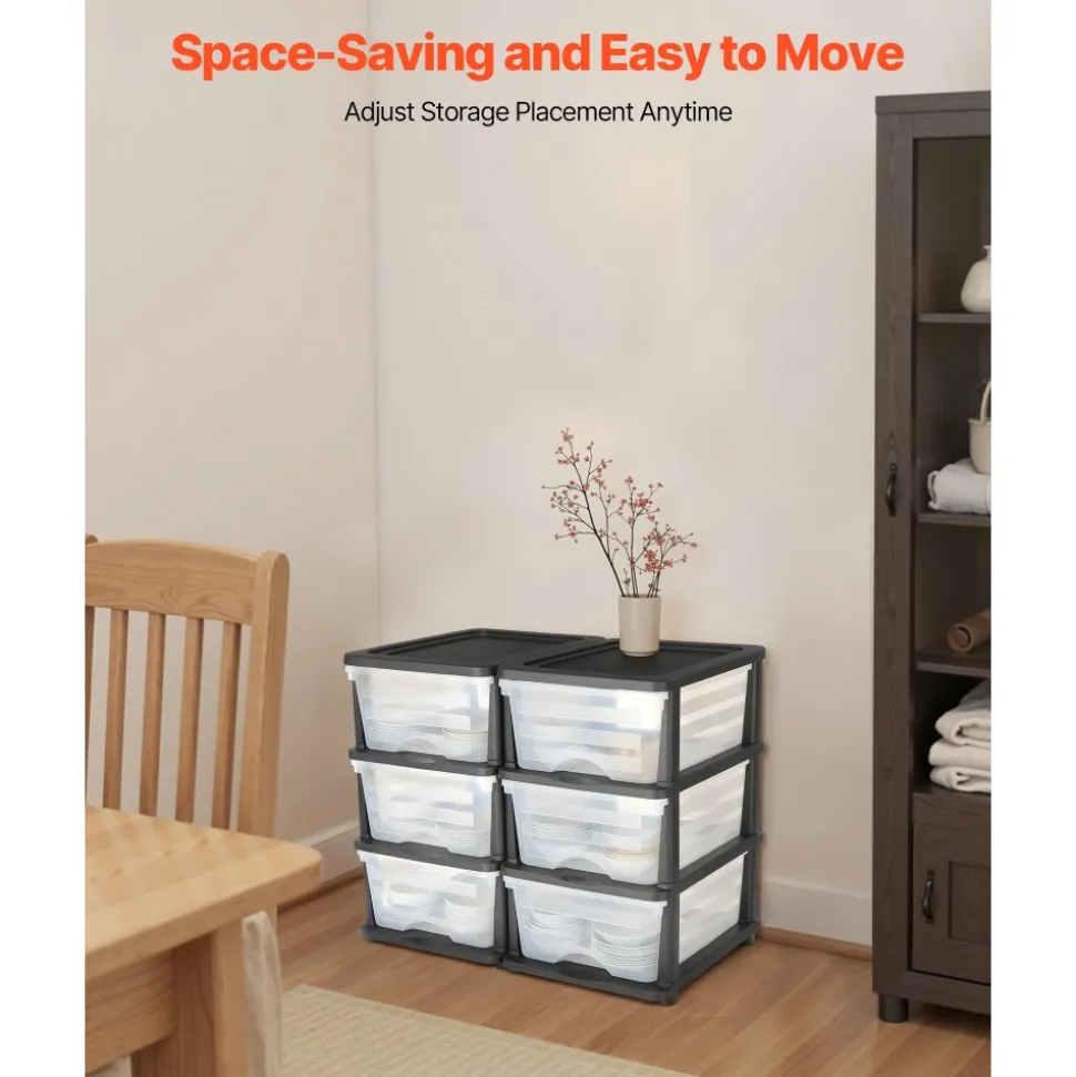 VEVOR Plastic Storage Drawers, 2 Pack Storage Organizer Drawer, 6 Drawers Closet Organization and Storage Dividers, Dresser Organizer Clear Bins for Office Supplies, Craft Rooms, Classrooms and Home