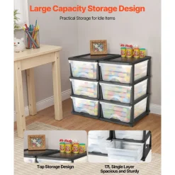 VEVOR Plastic Storage Drawers, 2 Pack Storage Organizer Drawer, 6 Drawers Closet Organization and Storage Dividers, Dresser Organizer Clear Bins for Office Supplies, Craft Rooms, Classrooms and Home