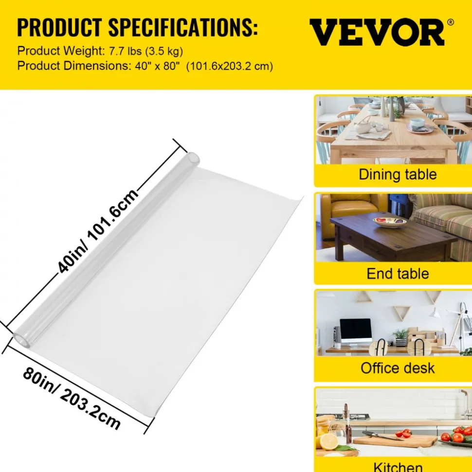 VEVOR Plastic Table Cover 40 x 72 Inch, 1.5 mm Thick Clear Table Protector, Rectangle Clear Desk Mat, Waterproof & Easy Cleaning for Office Dresser Night Stand