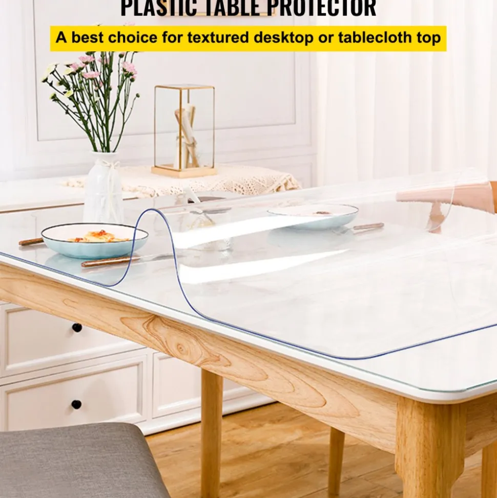 VEVOR Plastic Table Cover 40 x 72 Inch, 1.5 mm Thick Clear Table Protector, Rectangle Clear Desk Mat, Waterproof & Easy Cleaning for Office Dresser Night Stand