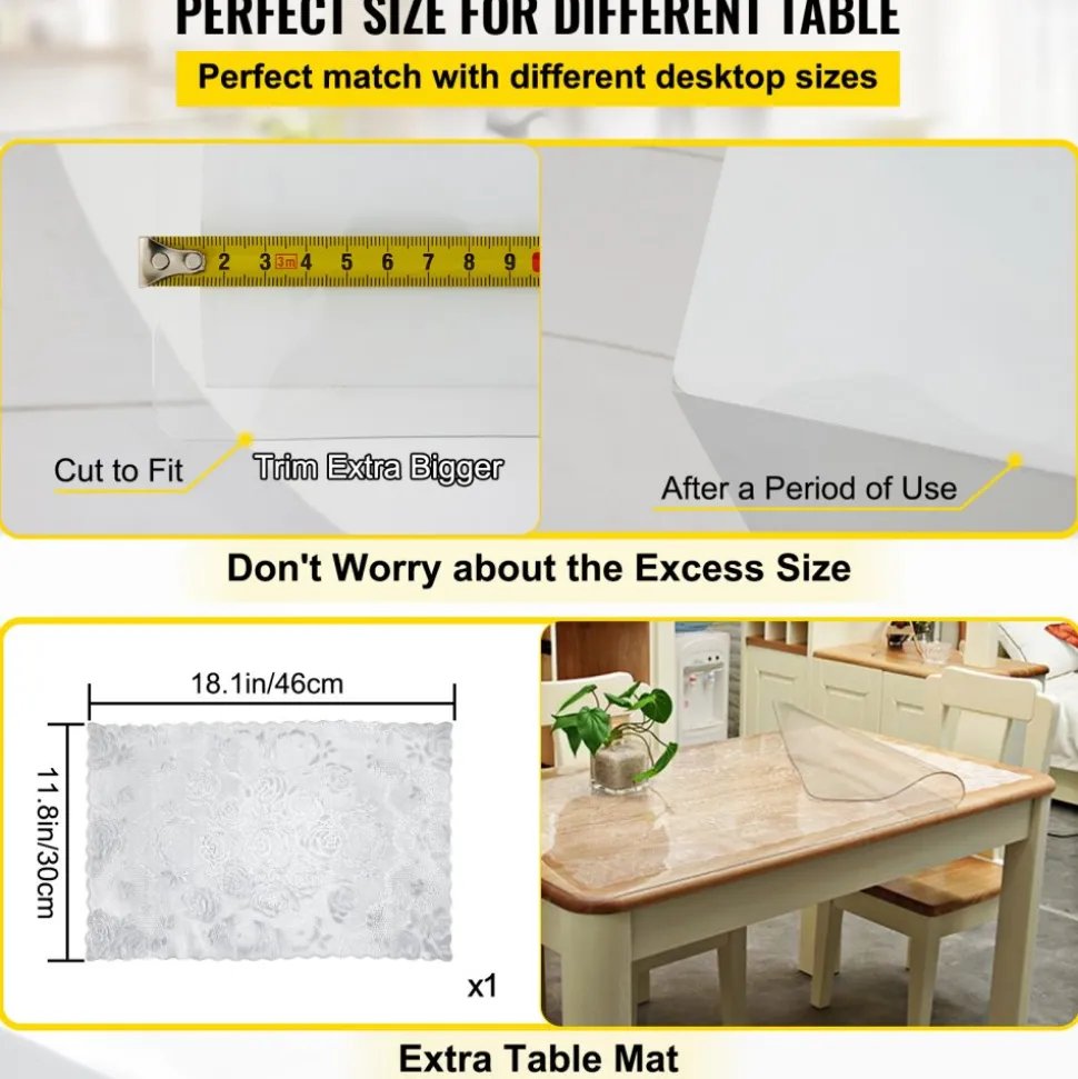 VEVOR Plastic Table Cover 42 x 72 Inch, 1.5 mm Thick Clear Table Protector, Rectangle Clear Desk Mat, Waterproof & Easy Cleaning for Office Dresser Night Stand