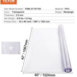VEVOR Plastic Table Cover, 40 x 80 Inch 2.0 mm Thick Clear Table Protector, Rectangle PVC Desk Mat, Waterproof & Easy Cleaning Desk Pad Tablecloth, for Office Dresser Dining Room Table Night Stand