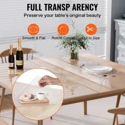 VEVOR Plastic Table Cover, 48 x 48 Inch 2.0 mm Thick Clear Table Protector, Round PVC Desk Mat, Waterproof & Easy Cleaning Desk Pad Tablecloth, for Office Dresser Dining Room Table Night Stand
