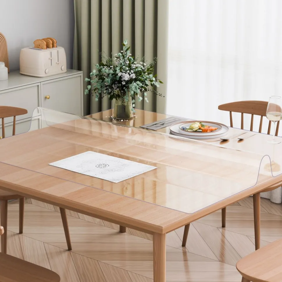 VEVOR Plastic Table Cover, 48 x 48 Inch 2.0 mm Thick Clear Table Protector, Round PVC Desk Mat, Waterproof & Easy Cleaning Desk Pad Tablecloth, for Office Dresser Dining Room Table Night Stand