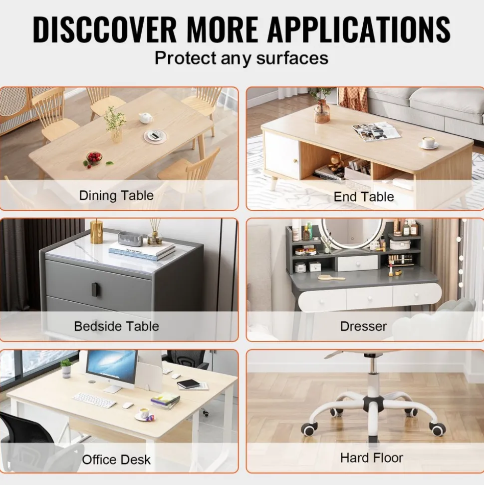 VEVOR Plastic Table Cover, 48 x 48 Inch 2.0 mm Thick Clear Table Protector, Round PVC Desk Mat, Waterproof & Easy Cleaning Desk Pad Tablecloth, for Office Dresser Dining Room Table Night Stand