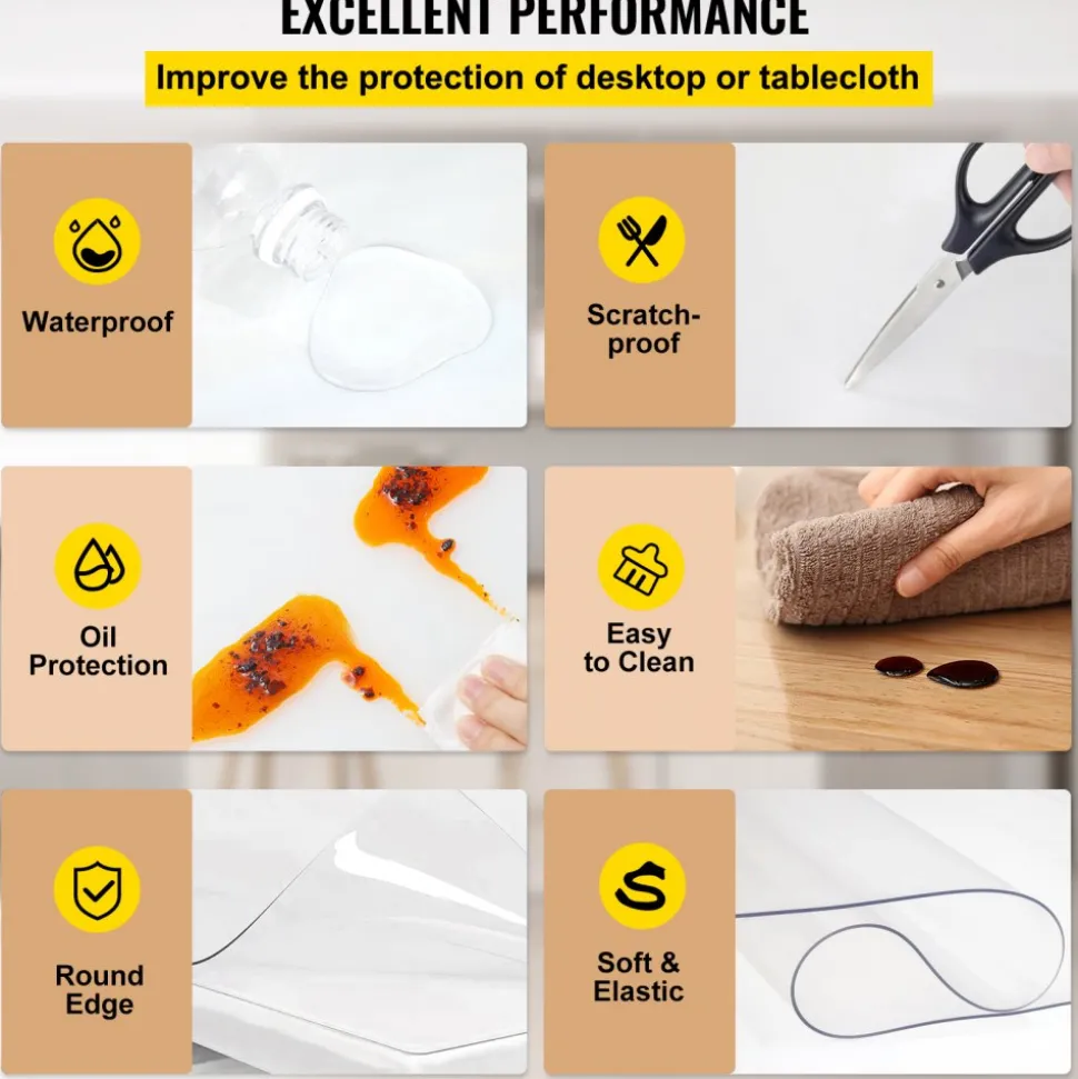 VEVOR Plastic Table Cover, 42 x 96 Inch 1.5 mm Thick Clear Table Protector, Rectangle PVC Desk Mat, Waterproof & Easy Cleaning Desk Pad Tablecloth, for Office Dresser Dining Room Table Night Stand