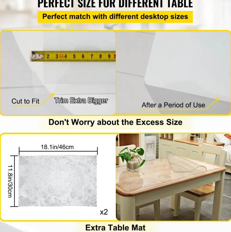 VEVOR Plastic Table Cover 24 x 60 Inch, 1.5 mm Thick Clear Table Protector, Rectangle Clear Desk Mat, Waterproof & Easy Cleaning for Office Dresser Night Stand