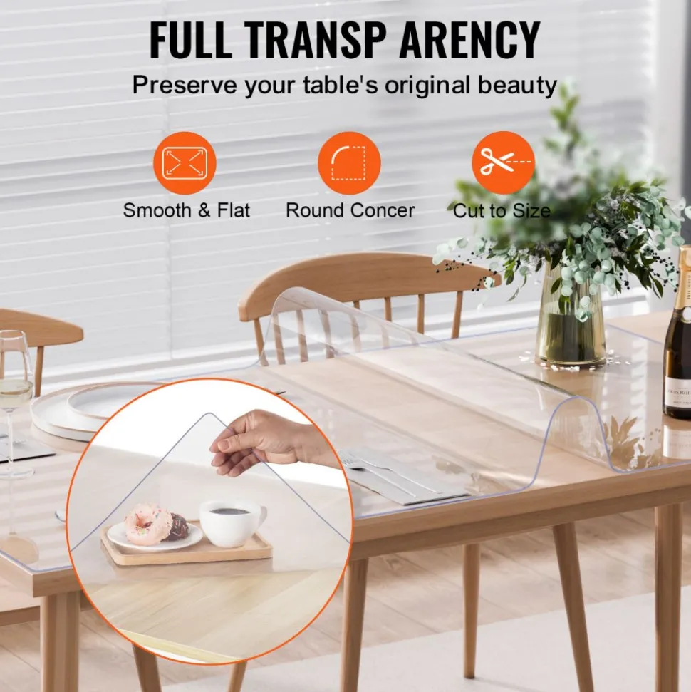 VEVOR Plastic Table Cover, 42 x 72 Inch 2.0 mm Thick Clear Table Protector, Rectangle PVC Desk Mat, Waterproof & Easy Cleaning Desk Pad Tablecloth, for Office Dresser Dining Room Table Night Stand