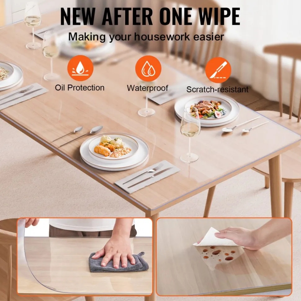 VEVOR Plastic Table Cover, 24 x 96 Inch 1.5 mm Thick Clear Table Protector, Rectangle PVC Desk Mat, Waterproof & Easy Cleaning Desk Pad Tablecloth, for Office Dresser Dining Room Table Night Stand