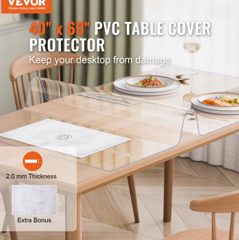 VEVOR Plastic Table Cover, 24 x 96 Inch 1.5 mm Thick Clear Table Protector, Rectangle PVC Desk Mat, Waterproof & Easy Cleaning Desk Pad Tablecloth, for Office Dresser Dining Room Table Night Stand