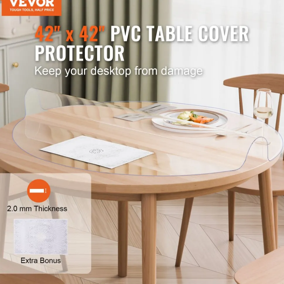 VEVOR Plastic Table Cover, 40 x 60 Inch 1.5 mm Thick Clear Table Protector, Rectangle PVC Desk Mat, Waterproof & Easy Cleaning Desk Pad Tablecloth, for Office Dresser Dining Room Table Night Stand