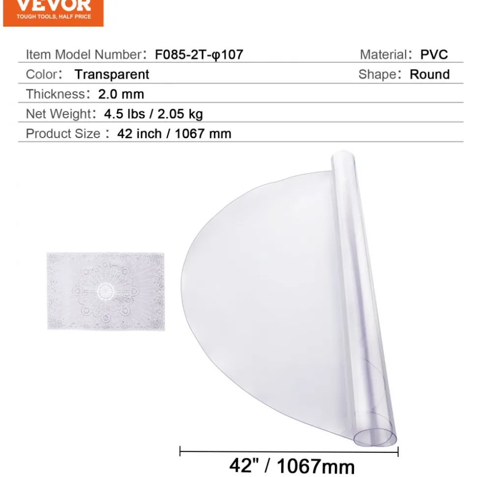 VEVOR Plastic Table Cover, 40 x 60 Inch 1.5 mm Thick Clear Table Protector, Rectangle PVC Desk Mat, Waterproof & Easy Cleaning Desk Pad Tablecloth, for Office Dresser Dining Room Table Night Stand