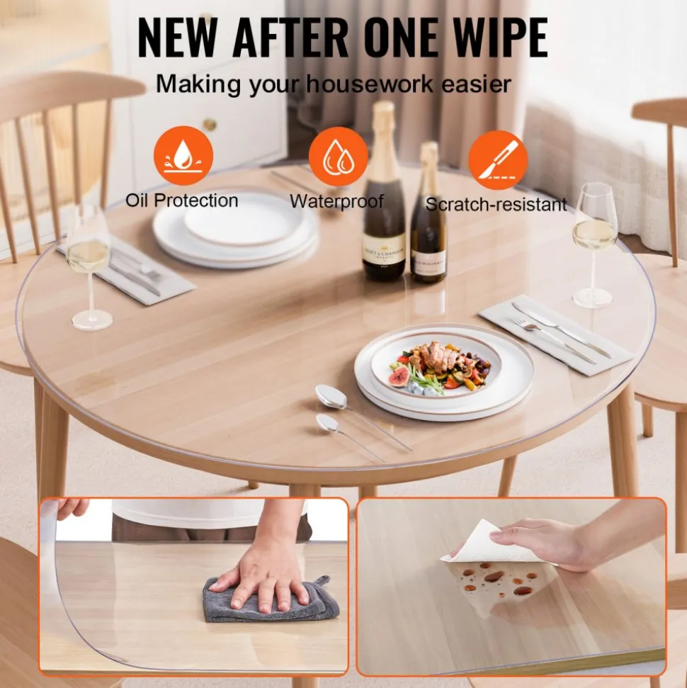 VEVOR Plastic Table Cover, 40 x 60 Inch 1.5 mm Thick Clear Table Protector, Rectangle PVC Desk Mat, Waterproof & Easy Cleaning Desk Pad Tablecloth, for Office Dresser Dining Room Table Night Stand