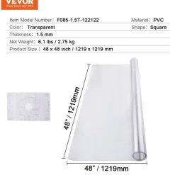 VEVOR Plastic Table Cover, 48 x 48 Inch 1.5 mm Thick Clear Table Protector, Square PVC Desk Mat, Waterproof & Easy Cleaning Desk Pad Tablecloth, for Office Dresser Dining Room Table Night Stand