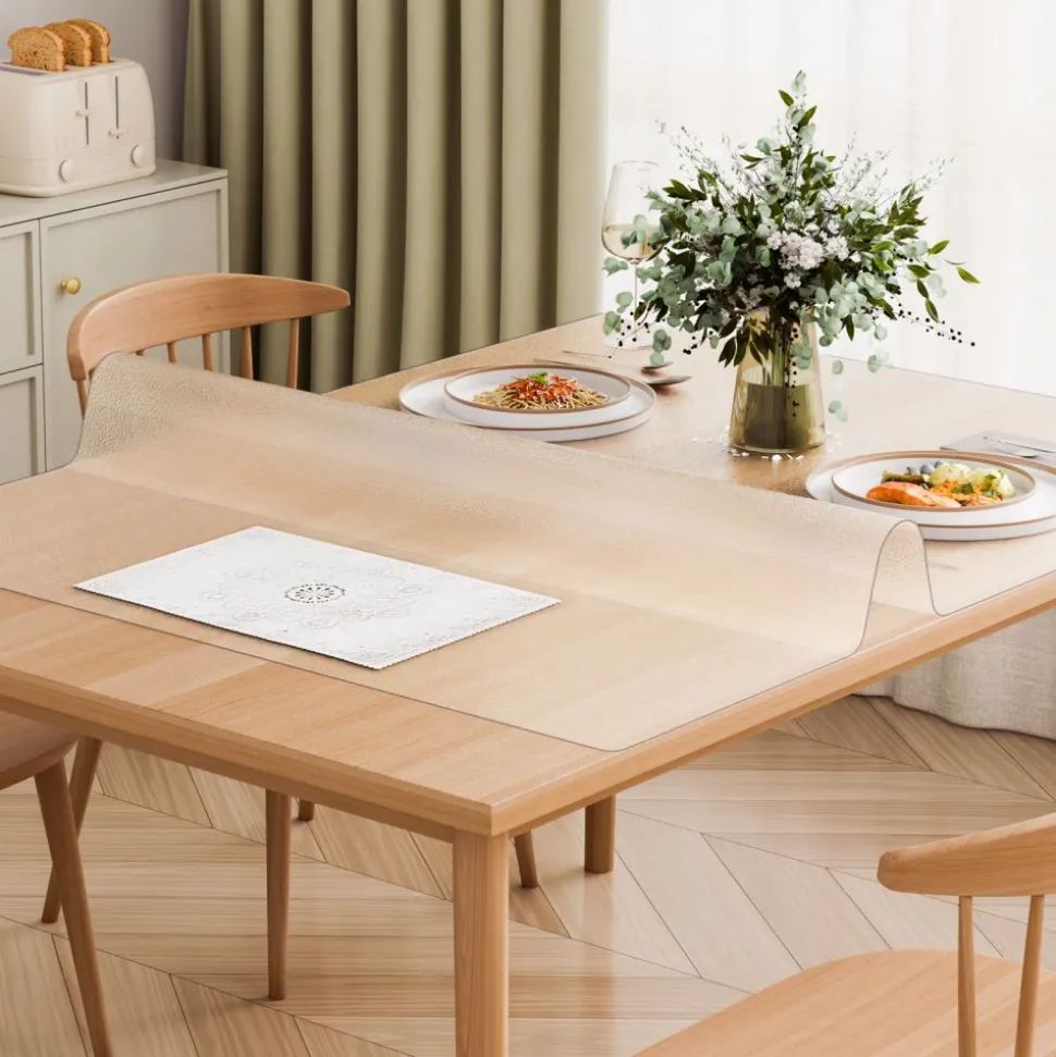 VEVOR Plastic Table Cover, 54 x 54 Inch 1.5 mm Thick Clear Table Protector, Square PVC Desk Mat, Waterproof & Easy Cleaning Desk Pad Tablecloth, for Office Dresser Dining Room Table Night Stand