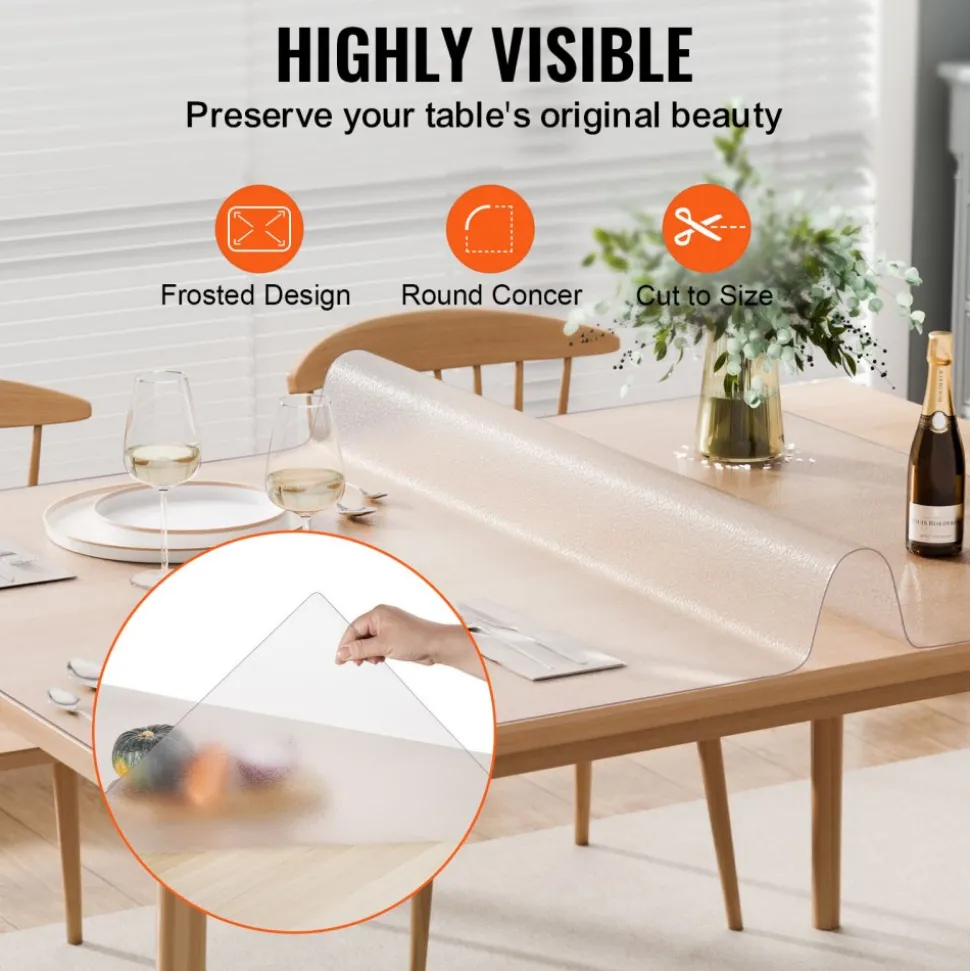 VEVOR Plastic Table Cover, 54 x 54 Inch 1.5 mm Thick Clear Table Protector, Square PVC Desk Mat, Waterproof & Easy Cleaning Desk Pad Tablecloth, for Office Dresser Dining Room Table Night Stand
