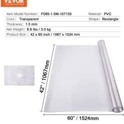 VEVOR Plastic Table Cover, 42 x 60 Inch 1.5 mm Thick Frosted Table Protector, Rectangle PVC Desk Mat, Waterproof & Easy Cleaning Desk Pad Tablecloth, for Office Dresser Dining Room Table Night Stand