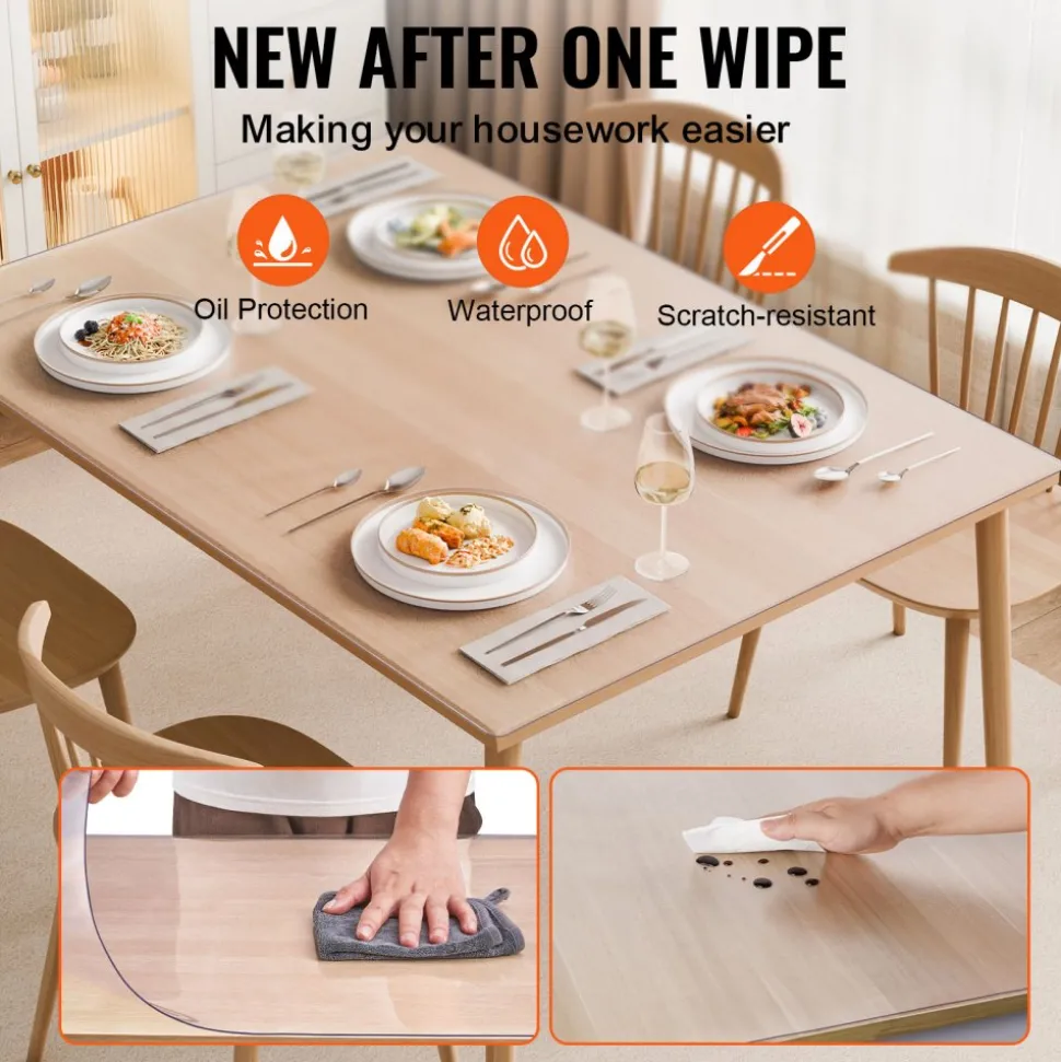 VEVOR Plastic Table Cover, 42 x 60 Inch 1.5 mm Thick Frosted Table Protector, Rectangle PVC Desk Mat, Waterproof & Easy Cleaning Desk Pad Tablecloth, for Office Dresser Dining Room Table Night Stand