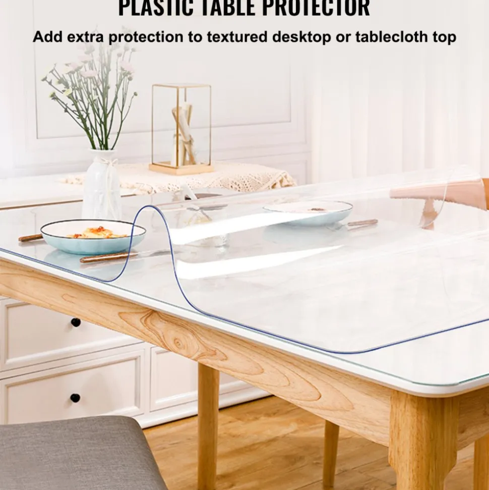 VEVOR Plastic Table Cover, 45"x100"x0.06", Transparent PVC Table Protector, Rectangle Clear Desk Mat, Water Oil Proof Table Cover for Dining Table Coffer Table Kitchen Worktable Dresser Cabinet, etc.