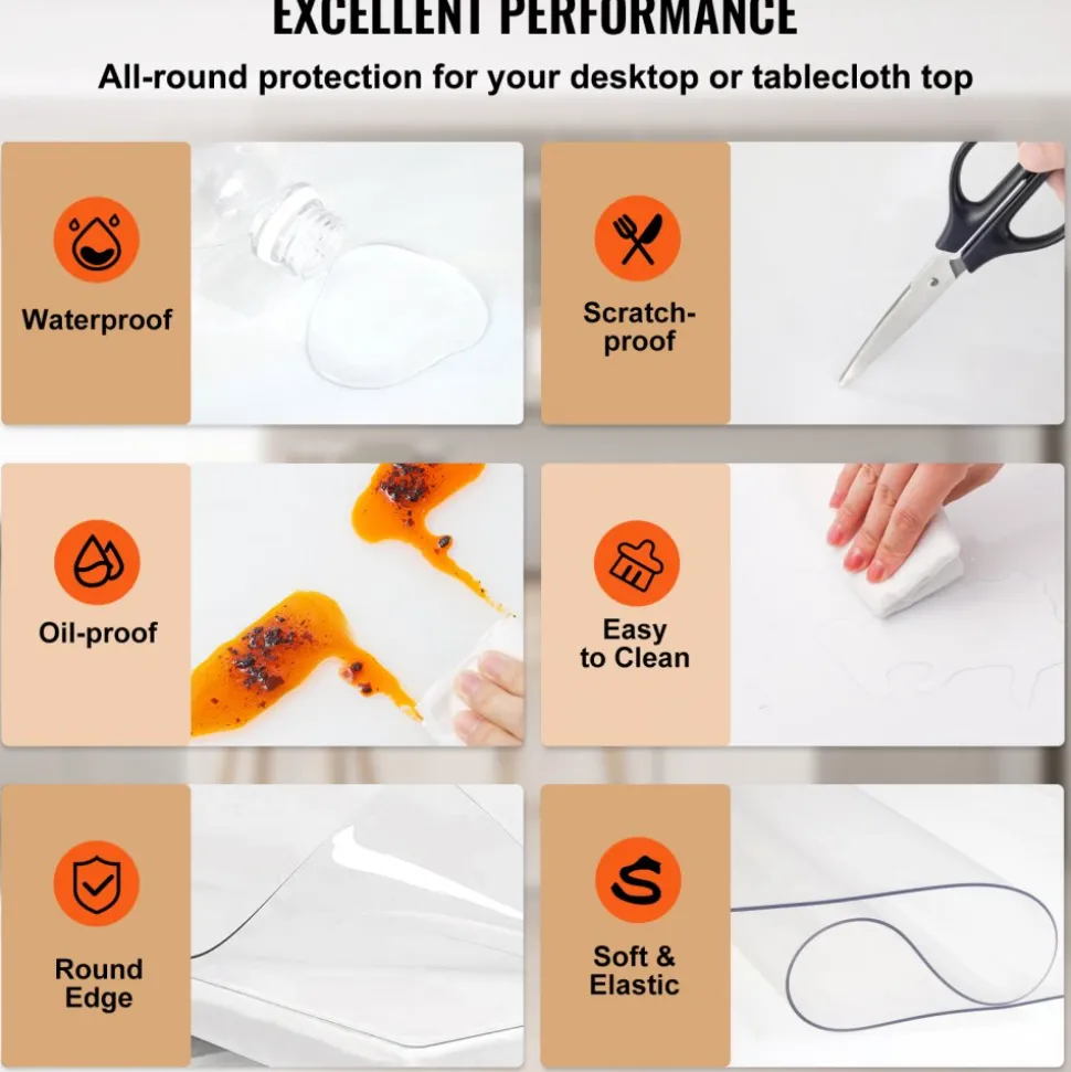 VEVOR Plastic Table Cover, 45"x100"x0.06", Transparent PVC Table Protector, Rectangle Clear Desk Mat, Water Oil Proof Table Cover for Dining Table Coffer Table Kitchen Worktable Dresser Cabinet, etc.