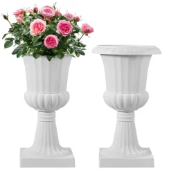 VEVOR Plastic Urn Planters, 9.8 x 16.5 Inch, 2 Pack White Classic Flower Pots Front Porch Planters, Indoor & Outdoor Vase for Wedding, Party, Event, Home, Stage, Garden, Balcony, Patio Decoration