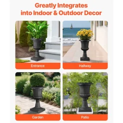 VEVOR Plastic Urn Planters, 15.8 x 26.4 Inch, 2 Pack Black Classic Flower Pots Front Porch Planters, Indoor & Outdoor Vase for Wedding, Party, Event, Home, Stage, Garden, Balcony, Patio Decoration