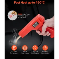 VEVOR Plastic Welder, 100W Plastic Welding Gun with 800PCS Hot Staples, Professional Hot Staple Welding Gun, Plastic Car Bumper Repair Kit with LED Light for Kayak, Toys, Plastic Crack Repair