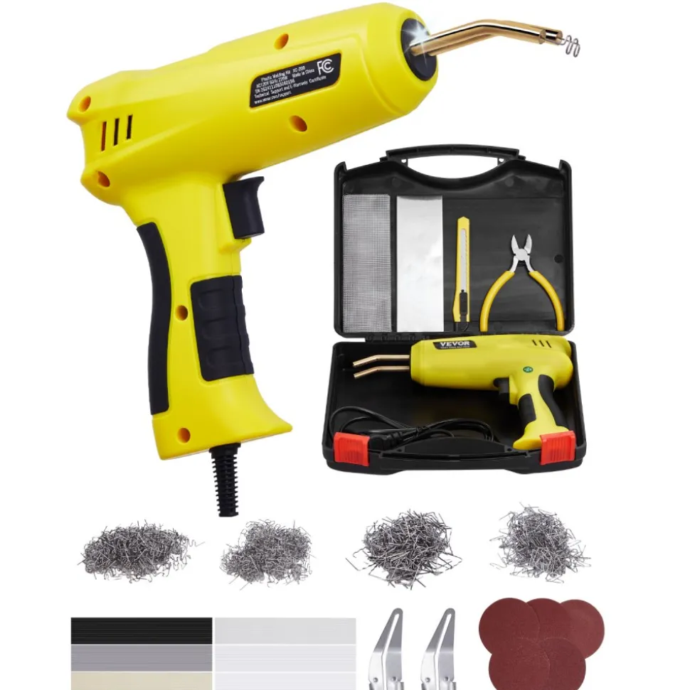 VEVOR Plastic Welding Kit, 220W Plastic Welder Gun with 1200PCS Hot Staples & 76PCS Welding Rods, Professional Hot Staple Welding Gun with LED Light, Carrying Case for Kayak, Toys, Car Bumper Repair