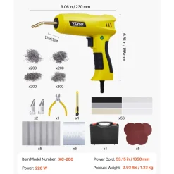 VEVOR Plastic Welding Kit, 220W Plastic Welder Gun with 1200PCS Hot Staples & 76PCS Welding Rods, Professional Hot Staple Welding Gun with LED Light, Carrying Case for Kayak, Toys, Car Bumper Repair