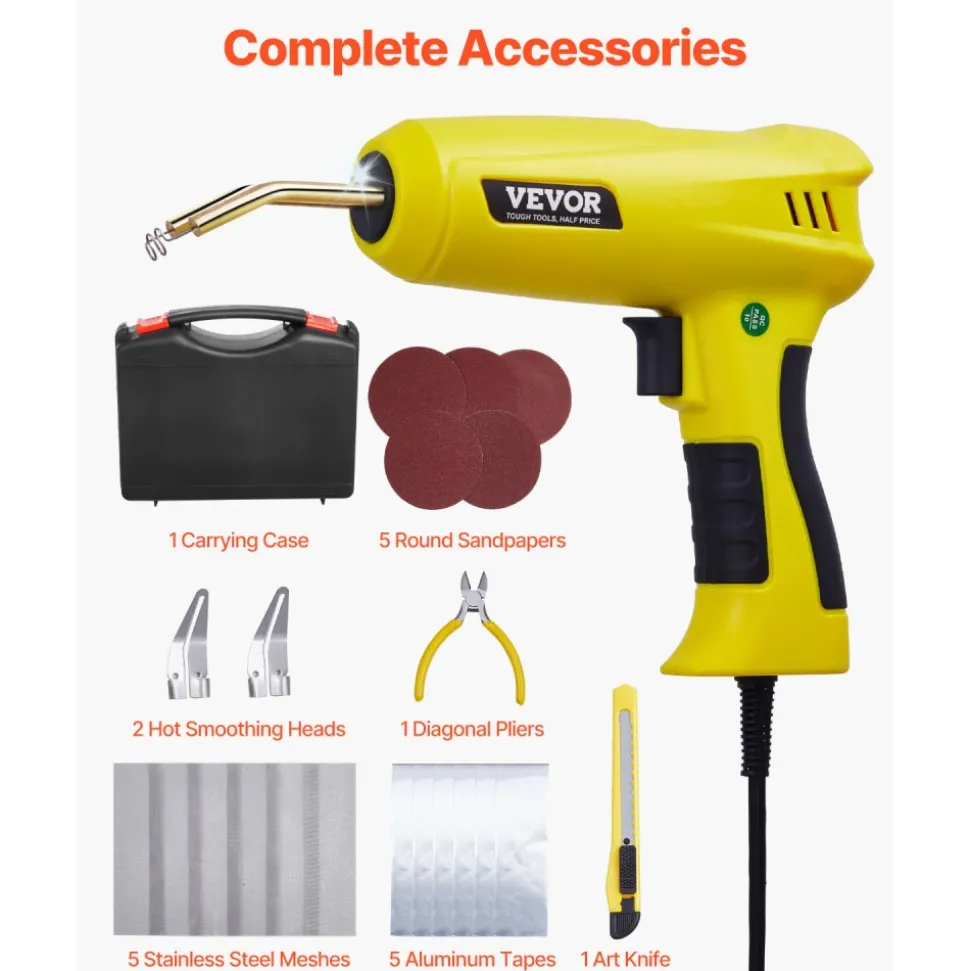 VEVOR Plastic Welding Kit, 220W Plastic Welder Gun with 1200PCS Hot Staples & 76PCS Welding Rods, Professional Hot Staple Welding Gun with LED Light, Carrying Case for Kayak, Toys, Car Bumper Repair